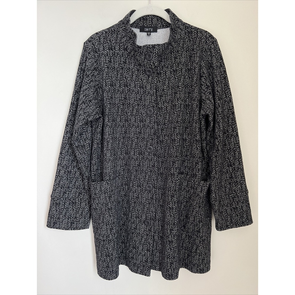 Comfy USA Women's Chris Jacket Lagenlook Size Medium M Black Pockets Stretch